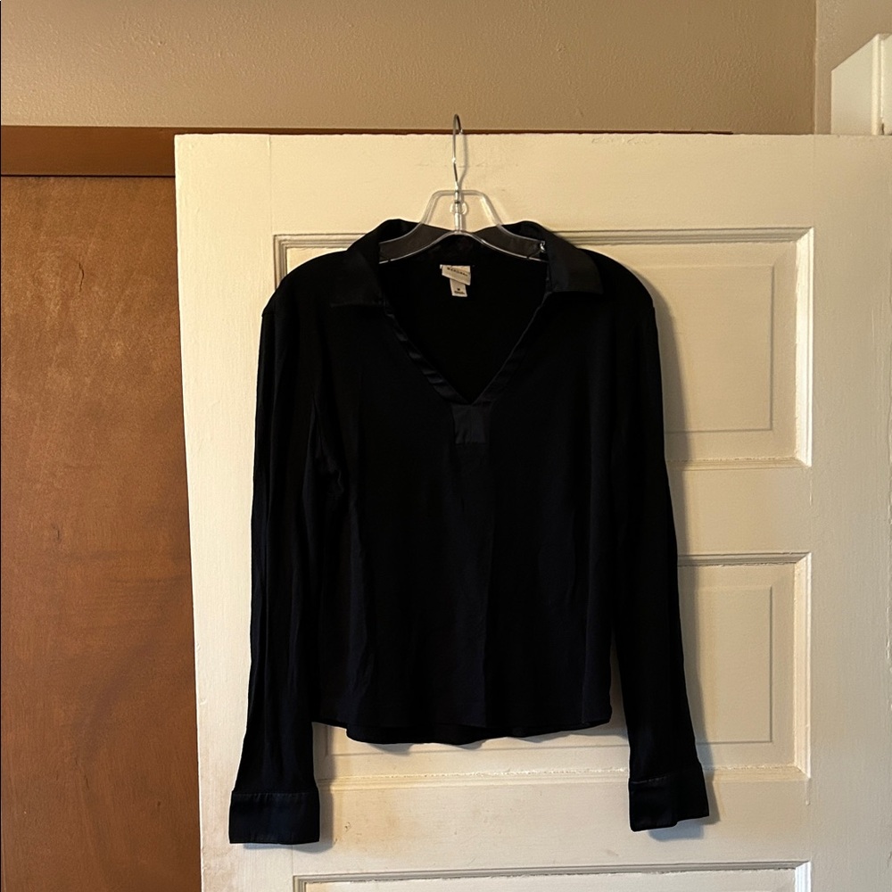 Merona Black Long-Sleeve V-Neck Polo Blouse